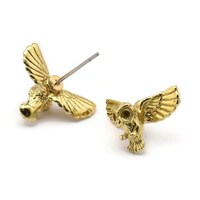 Tiny Owl Earring, 4 Raw Brass Owl Stud Earrings (18x10mm) N0417 A1213