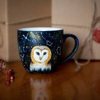 Witchy Owl Mug: Hand-Painted Galaxy Constellations Coffee Cup
