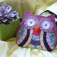 Hibou patchwork en coton sur sac bandoui&egrave;re femme