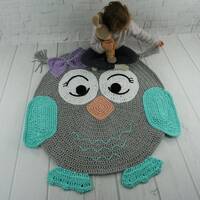 Owl round rug for baby room Owl nursery rug Crochet owl rug Woodland animal decor Baby play mat Kids