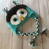 Crocheted Owl Baby Hat/Owl Photo Prop/Baby Beanie/Owl Hat/Owl Beanie/Earflap Beanie/Animal Hat/Bird 