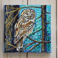 Hand-Painted Barred Owl Miniature Painting: Wildlife Art