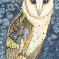 Nighttime Love, Artsy Notecard, barn owl card, owl, hoot, nocturnal, note card, watercolor, fantasy 