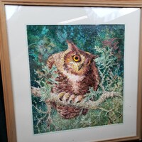 Large Owl Oil Painting Helen Badosley Badgley Framed 29.5" x 31.25" Free Ship