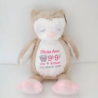 Personalised Owl Teddy Bear, Embroidered Keepsake Baby Teddy, New baby or Christening gift, Personal