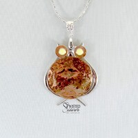 Fork Creations Silver Spoon and Fork Owl Necklace with Birthstone Rivets, Unusual Silverware Necklac