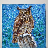 Colorful Owl Painting – Hand Painted 4x4 Canvas, Whimsical Art