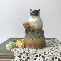 Chalkware owl figurine, woodland home decor, chippy  