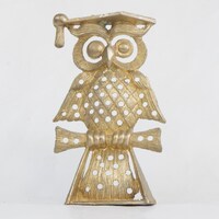 Vintage 60s-70s Gold Metal Owl Earring Holder Stand Vanity Decor Retro Mid Century Gift Graduation