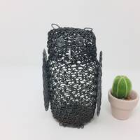 Vintage Handmade Wire Owl Container, Mid-Century Decor