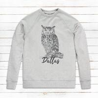Custom Name Owl Sweatshirt Personalised Your Text Artist Pencil Sketch Drawing Bird Art Vegan Animal