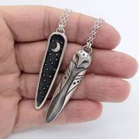 Owl Necklace Sterling Silver Owl Pendant / Snowy Owl / Barn Owl / Gift for Night Owl / Moon and star