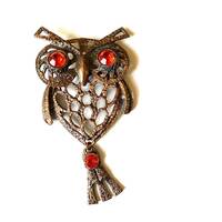 Vintage Brutalist Owl Pendant~ Large Vintage Copper Owl Necklace ~Boho statement necklace 5" Ta