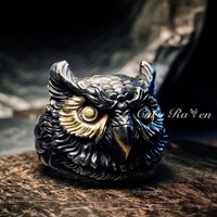 Silver Owl Ring and Pendant - Silver Owl Necklace- Couple jewelry－Anniversary Gift－Wedding Gift 
