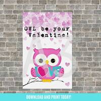 Owl Valentine, Instant Download, Owl Valentine Card, Valentine's Day Card Kid, Kid Valentine Cla