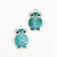 2/4Pcs Owl Blue and Green Enamel Pendant Charms, 20mm,  Jewelry Making Supplies, Bulk Pack CHA1094