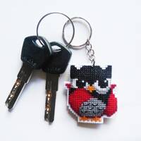 Hand Embroidery OOAK Keychain – Owl Vampire – Mysterious Dracula Keyring