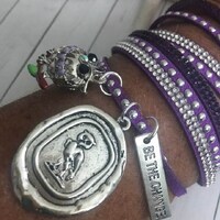 Owl Slake Bracelet,Owl Wrap Bracelet,Purple Rhinestone Slake Wrap,Owl Jewelry,Be The Change,Faux Sue