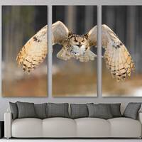 Siberian Eagle Owl flying Canvas Print Wall Art. Animal Art Print, Flying Owl Art Canvas- Giclee hom