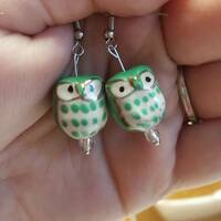 Green ceramic owl earrings