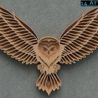 Laser Cut file, Geometric Wall Art, Attacking Owl, cnc file, 3d layer svg, Laser cut, 3d mandala svg