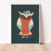 Folk Art Owl Print: Scandinavian Hygge Wall Decor