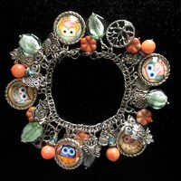 Owl Charm Bracelet, Chi Omega Charm Bracelet, Wisdom Charm Bracelet, Nature Charm Bracelet, Owl Love