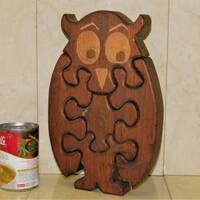 Large Horned Owl Wooden Puzzle ~ Wood Jigsaw Cut Owl Jig-Saw Sculpture ~ Mid Century Art Crafted Fig