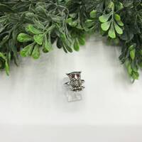 Vintage Ring Size 7.5 Silver Toned Owl With Purple Rhinestones Used