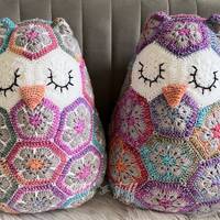 Handmade crochet African flower owl soft toy cushion