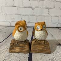 Vintage Ceramic Owls on a Tree Branch Salt & Pepper Shakers- Taiwan 1970’s