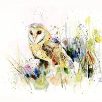 BARN OWL Original Watercolor Painting by BobaJ Painting