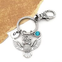 Owl Keychain, Owl Key Chain, Personalized Initial Keychain, Personalized Owl Gifts for Women Ornitho