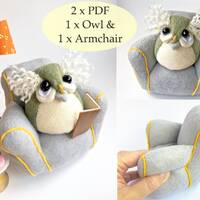 Miniature Felt Owl and Armchair PDF Bundle Sewing Pattern