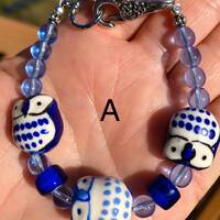 Cobalt blue owl bracelet, Pantone classic blue, periwinkle blue, Czech glass bracelet, nature bird j