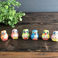 Hand Painted Tiny Ceramic Owl Cute Figurines Animals Miniature Outdoor Gift