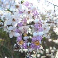 Clairvoyant Owl Healing Bracelet with Yellow/Purple Quartz and Tridacna, Owl charm, unique meaning o