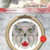 Colorful Owls Cross Stitch Pattern Series O Canada Pattern Instant Digital PDF Download by Pamela Ke