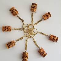 3D Wooden Owl key chain, Handmade Wooden Good Luck charm, Collectable Figurine Antique Sculpture