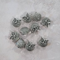 Owl Spacer Bead, Antique Silver Finish, 11x11mm, (SB-OWL-AS-1), 10 count