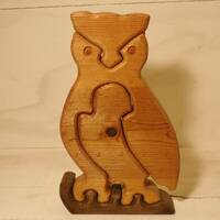Vintage hand carved wooden owl art puzzle