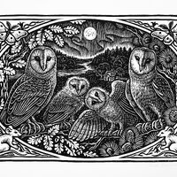 Barn Owl Linocut Print. Family Cottage, Farmhouse Wall Art.