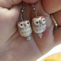 Pink ceramic owl earrings