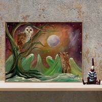 Fox and Owl Moonlight Painting: Woodland Animal Nursery Art