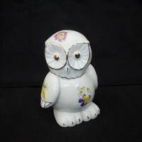 Vintage RFA Bone China Owl Figurine: 24k Gold Floral Decor