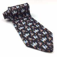 RYKIEL HOMME TIE rare twill silk owl owly cute design repeat pattern men vintage style necktie on black color made in italy