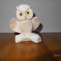 Vintage White Owl sitting on log Salt Stone
