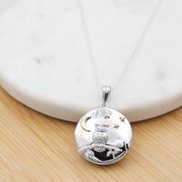 Silver with Yellow Gold Owl Locket Necklace