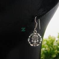 Owl Charm Earrings,Tibetan Silver Earrings,Owl Dangle Earrings,Tibetan Jewelry,Cute Earring,Tree Cha
