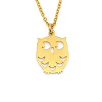 Gold Owl Necklace, Bird Pendant in Stainless Steel, Animal Jewelry